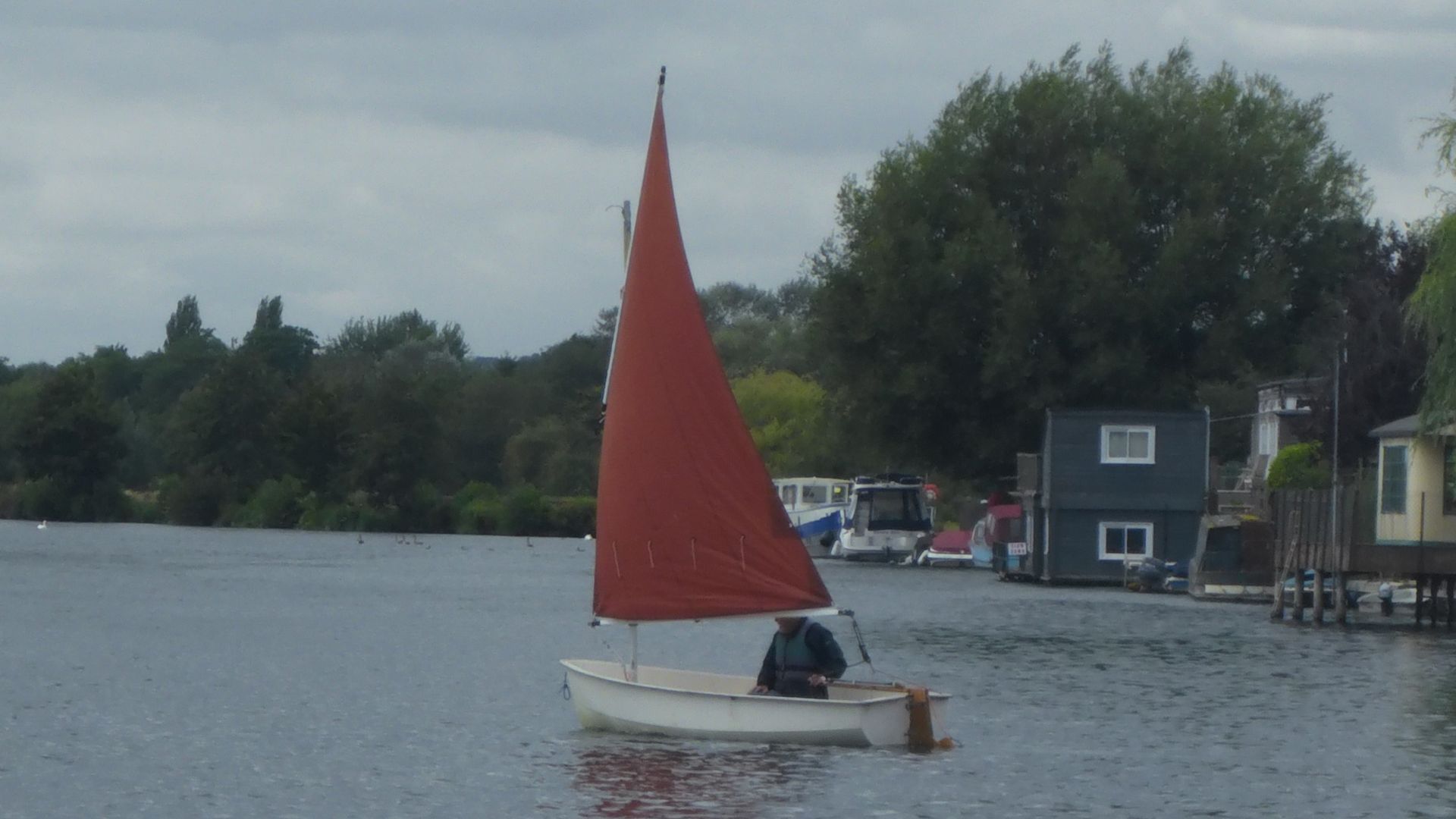 The boat tacking up the River Thames on its first outing on the River Thames this year