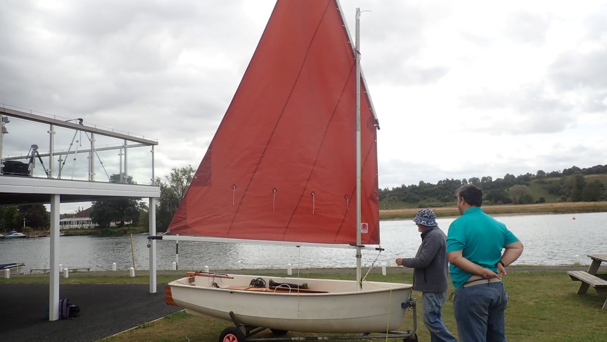 Paul admiring the rigging on the Hamble River Dinghy